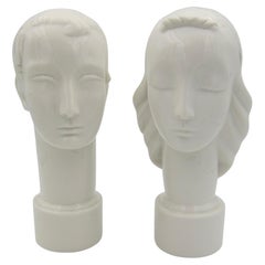 Art Deco Male and Female Portrait Bust Pair in Ivory Porcelain