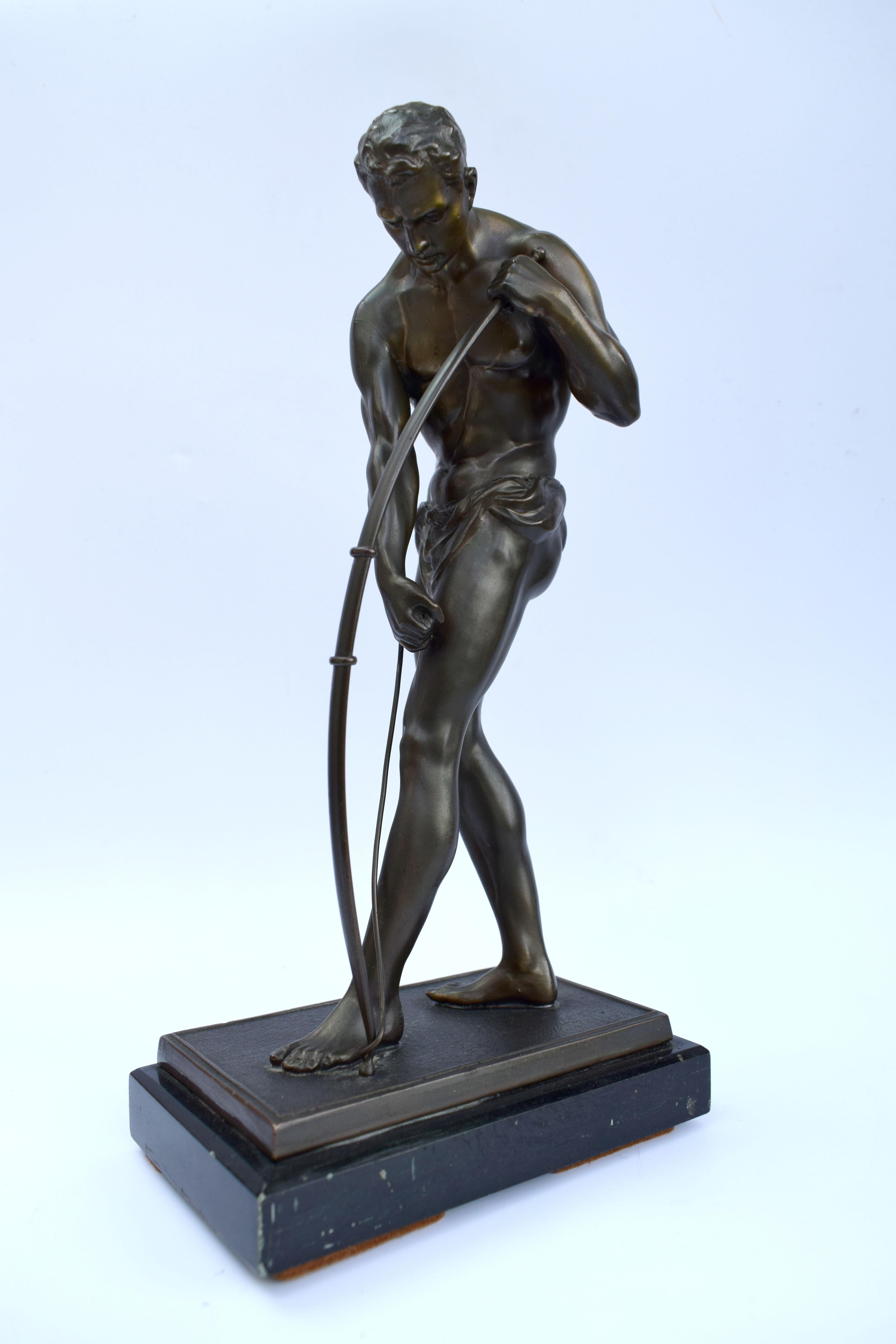 Belgian Black Marble Art Deco Male Bronze Figure, France, circa 1930