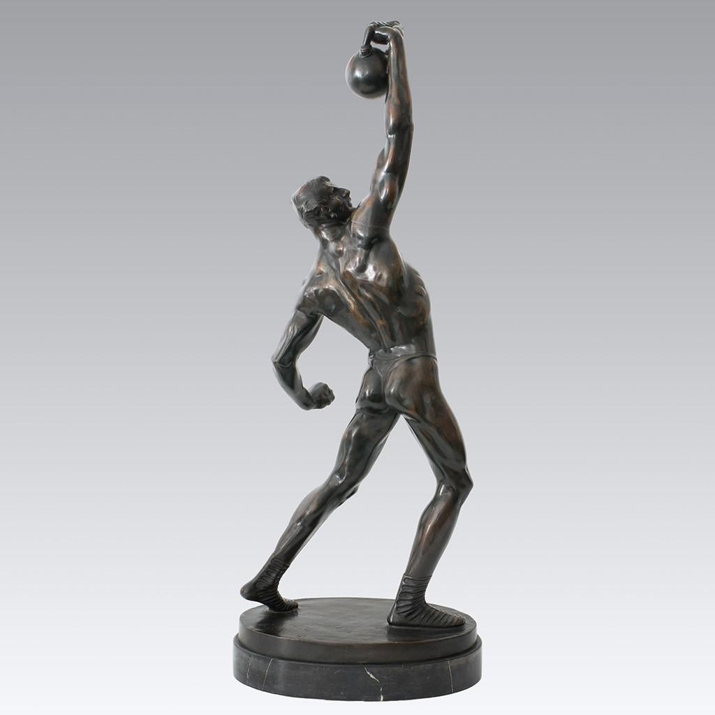 Austrian Art Deco Male Patinated Bronze Study Entitled 'Power Lifter' by Bruno Zach For Sale