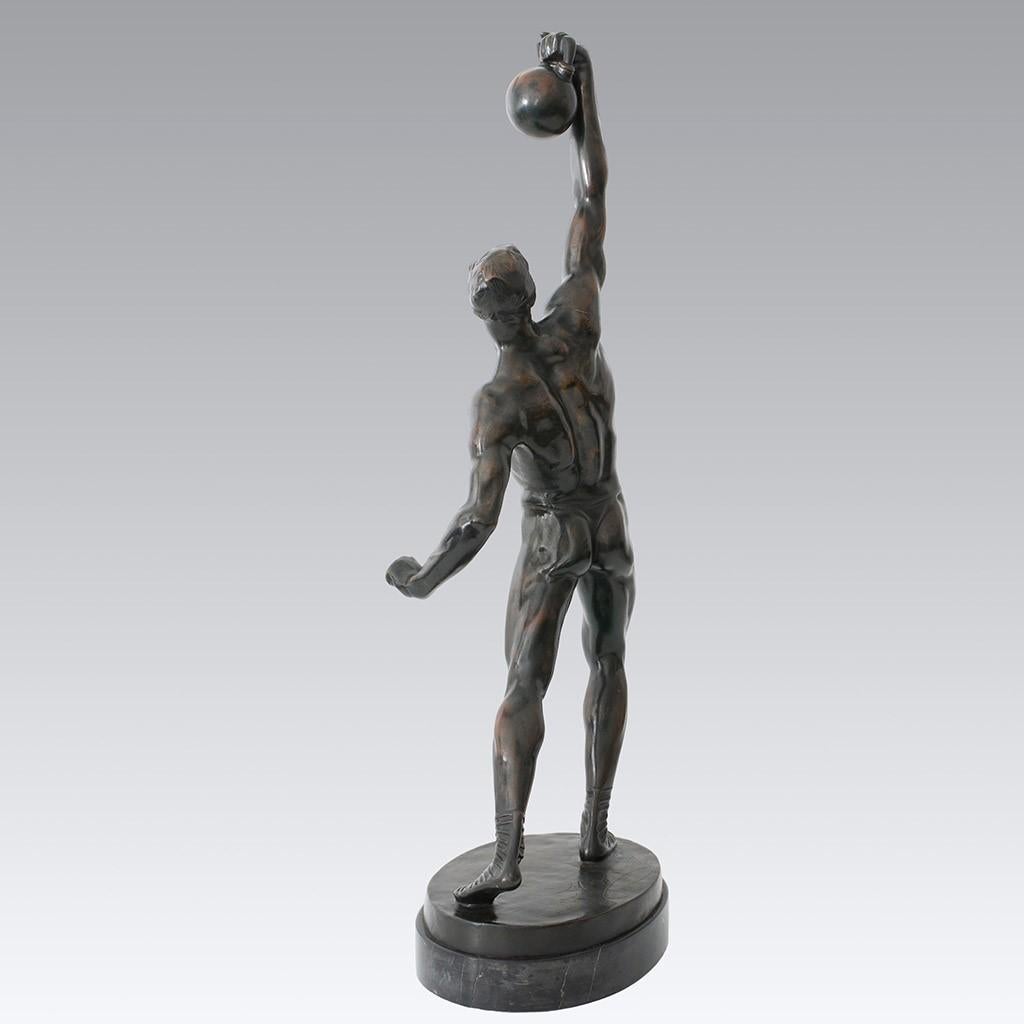Cast Art Deco Male Patinated Bronze Study Entitled 'Power Lifter' by Bruno Zach For Sale