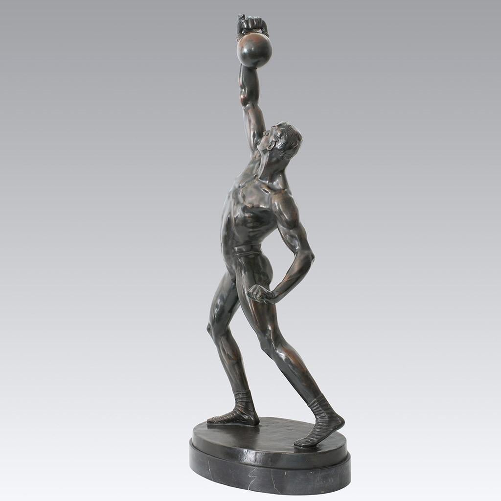 Art Deco Male Patinated Bronze Study Entitled 'Power Lifter' by Bruno Zach In Excellent Condition For Sale In London, GB
