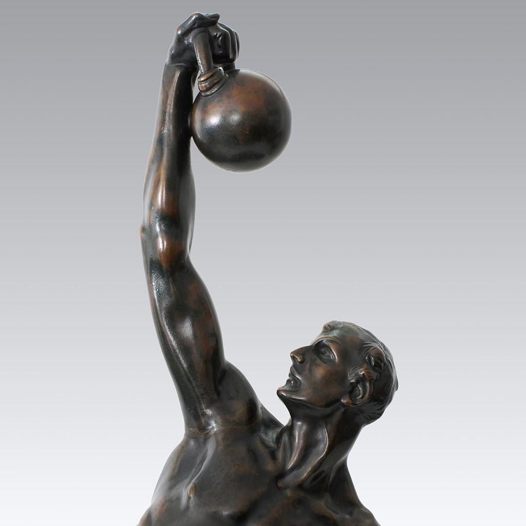 20th Century Art Deco Male Patinated Bronze Study Entitled 'Power Lifter' by Bruno Zach For Sale