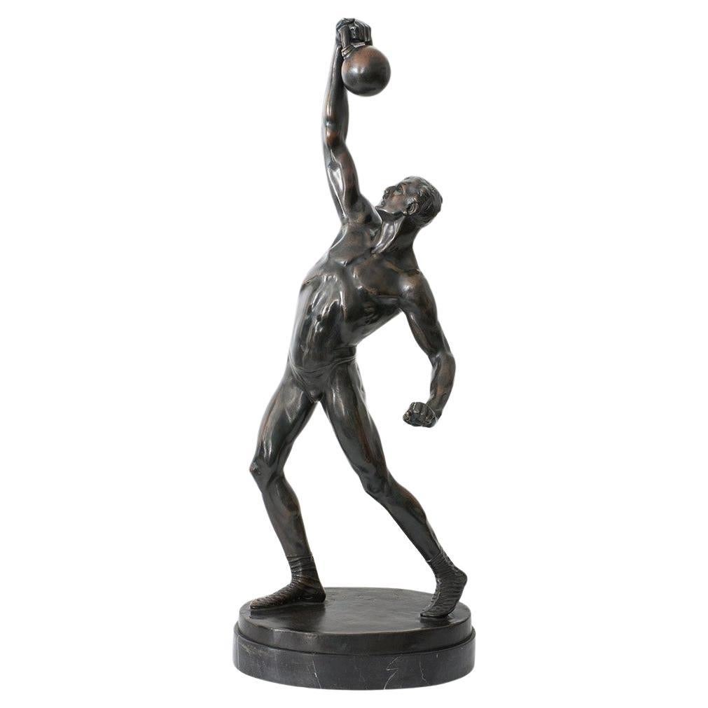 Art Deco Male Patinated Bronze Study Entitled 'Power Lifter' by Bruno Zach For Sale