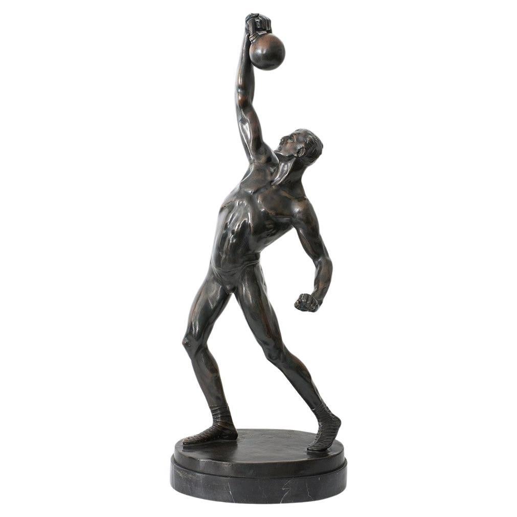 Art Déco-Studie aus patinierter Bronze mit dem Titel 'Power Lifter' von Bruno Zach im Angebot