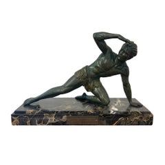 Art Deco Male Sculpture, Spelter, Marble, France circa 1930