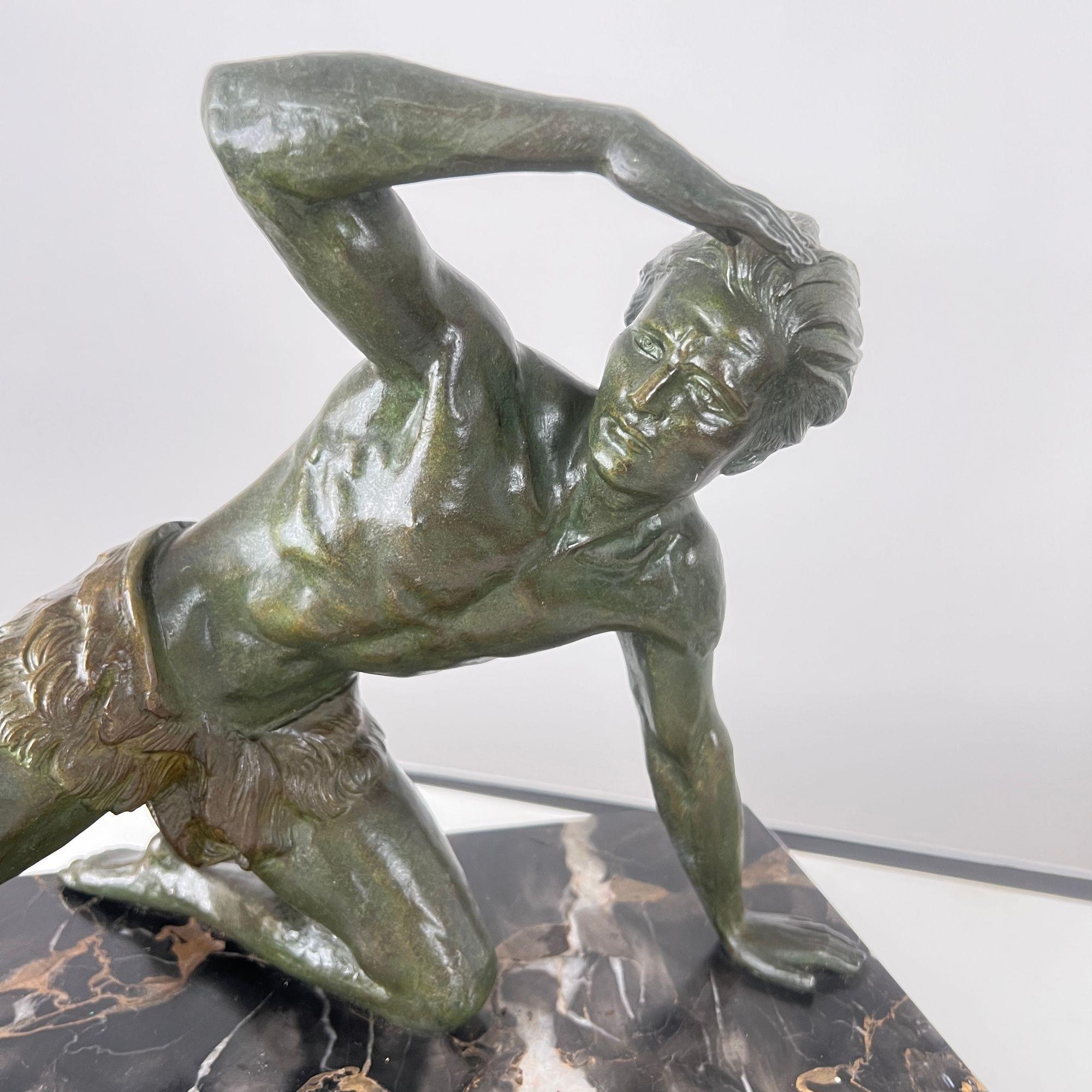 Art Deco Male Sculpture, Spelter, Marble, France circa 1930 For Sale 2