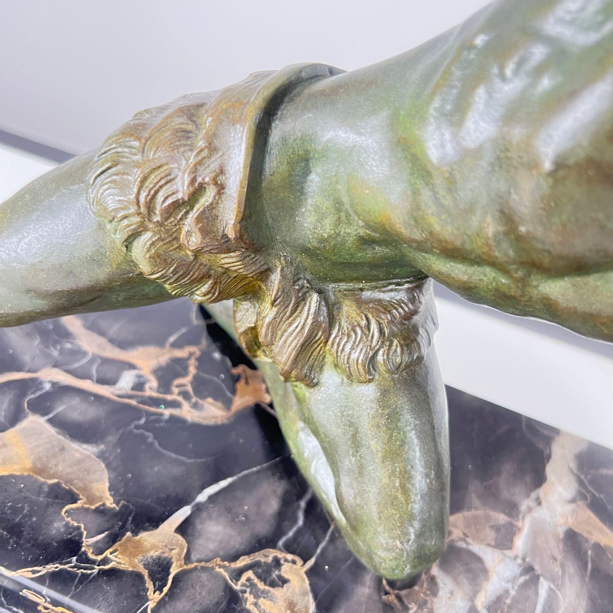 Art Deco Male Sculpture, Spelter, Marble, France circa 1930 For Sale 3
