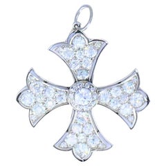Art Deco Maltese Cross Platinum Pendant Old European Cut Diamonds Estate Jewelry