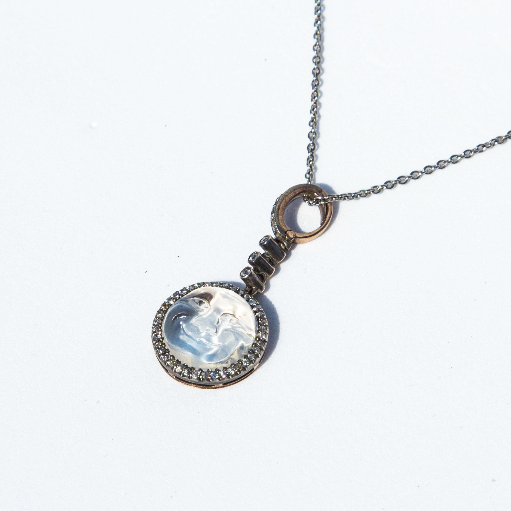 Art Deco Man in the Moon and Diamond Necklace In Good Condition In Chipping Campden, GB