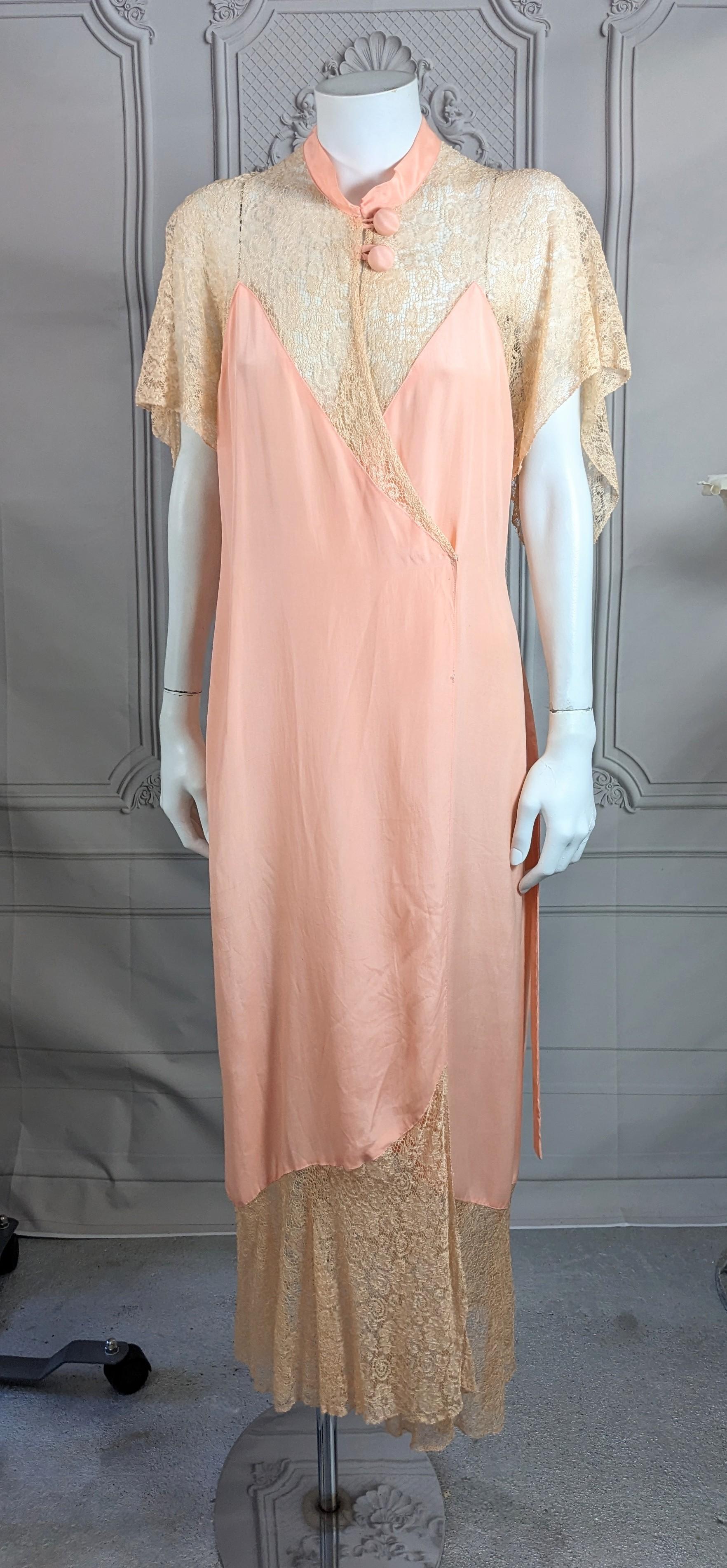 Art Deco Mandarin Collar Lingerie Wrap Dress For Sale 7