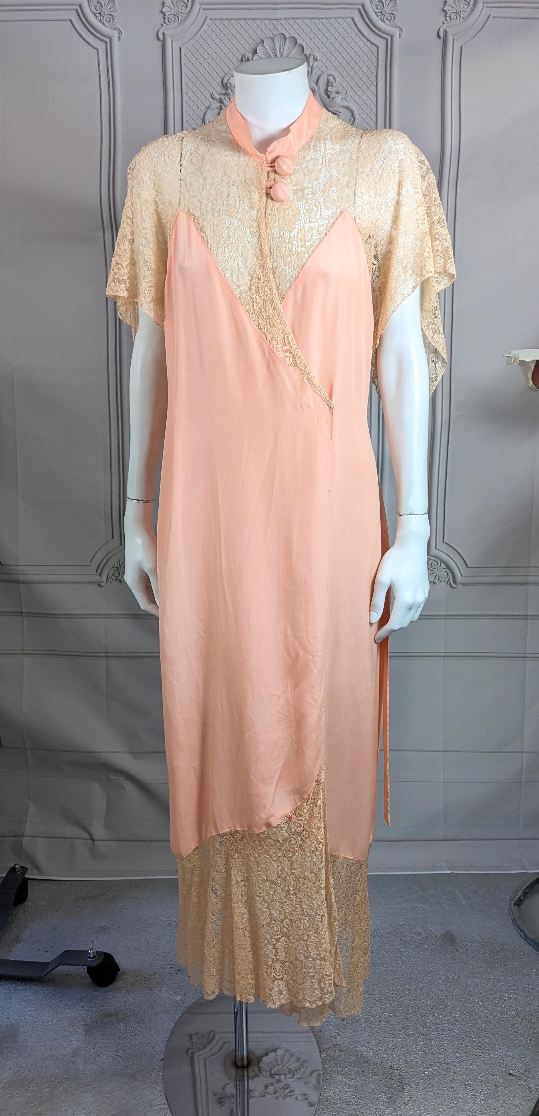 Art Deco Mandarin Collar Lingerie Wrap Dress In Good Condition For Sale In New York, NY
