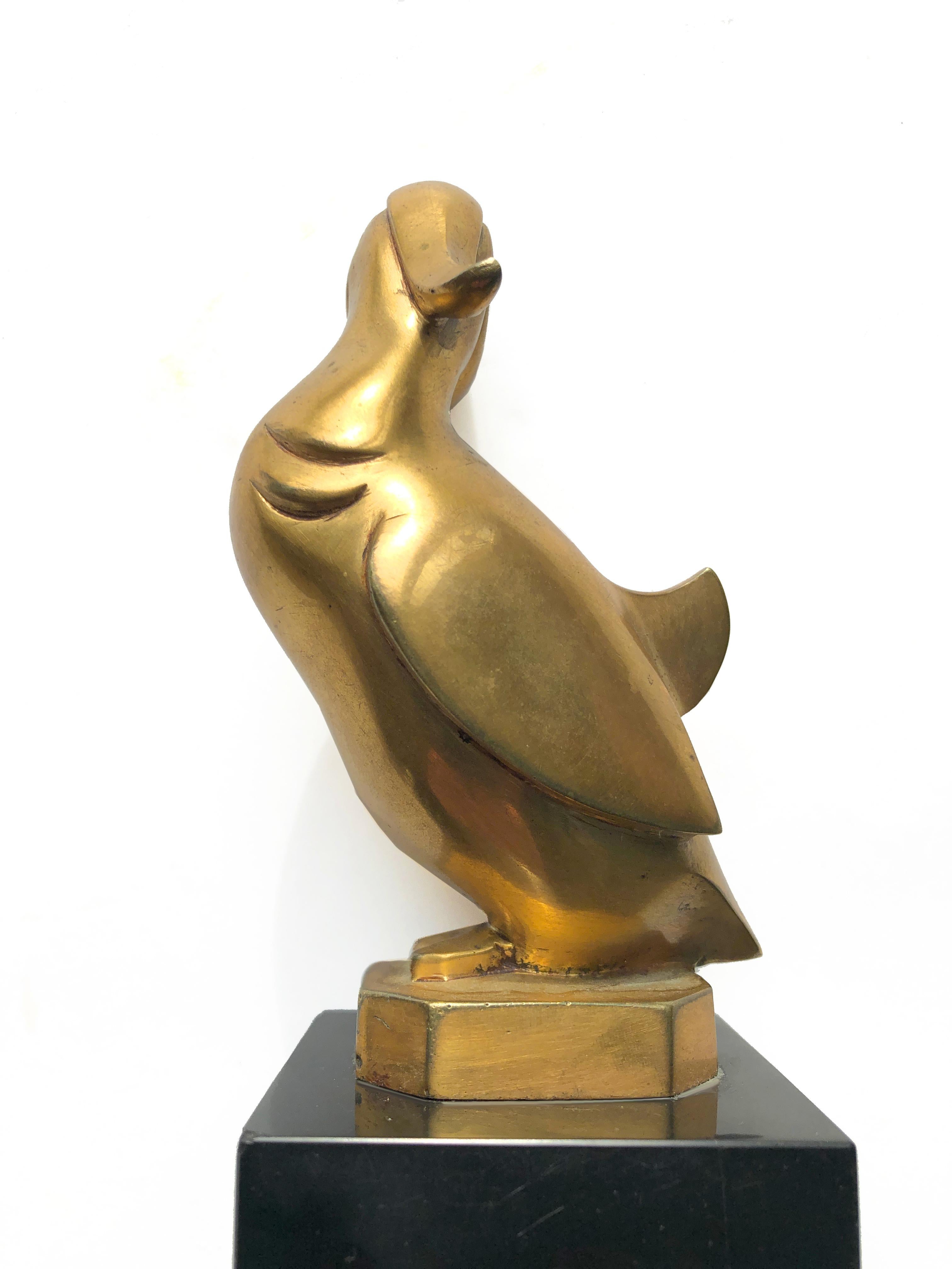 Hand-Crafted Art Deco Mandarin Duck Sculpture in Brass by Georges H. Laurent For Sale