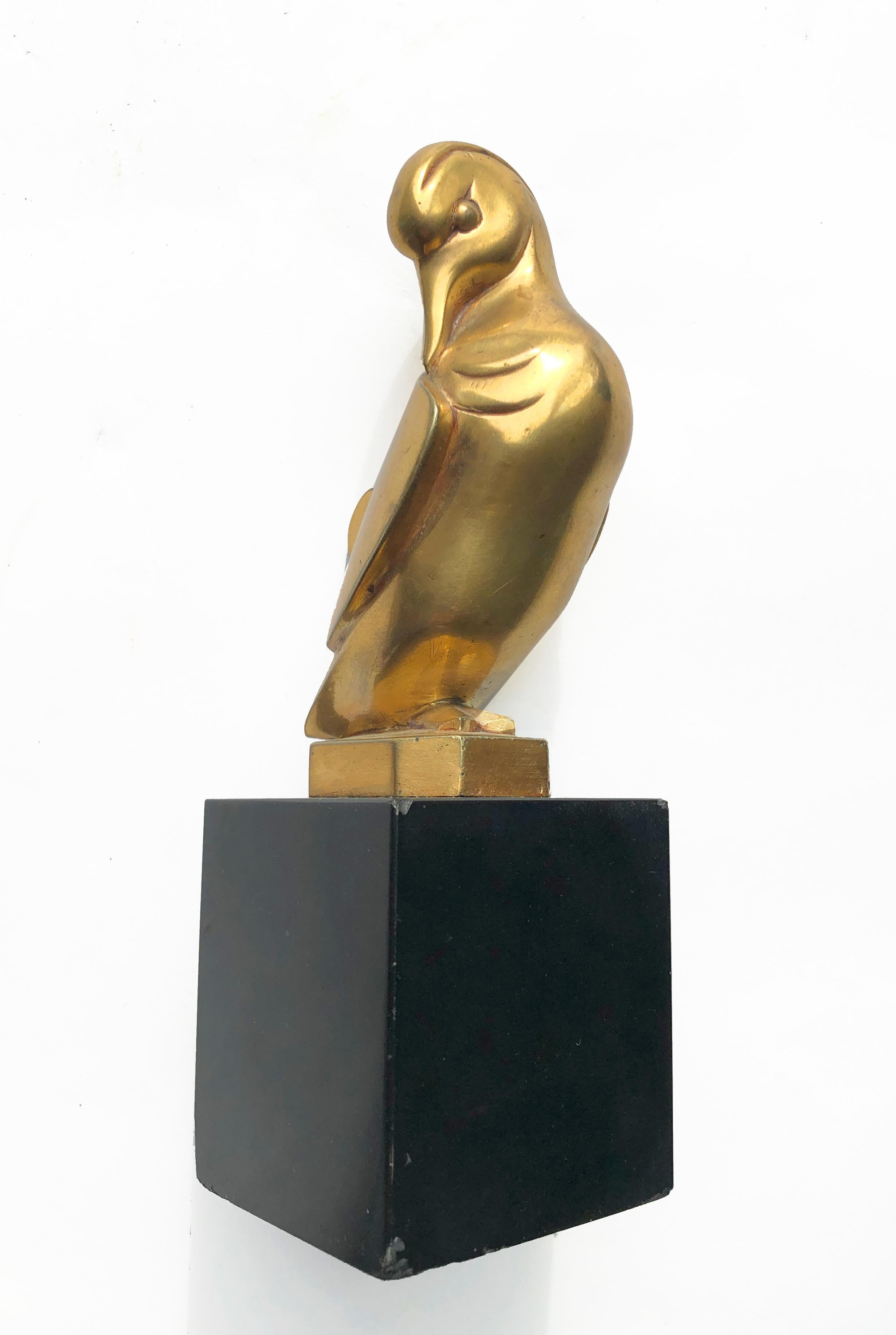 Art Deco Mandarin Duck Sculpture in Brass by Georges H. Laurent In Good Condition For Sale In Stockholm, SE