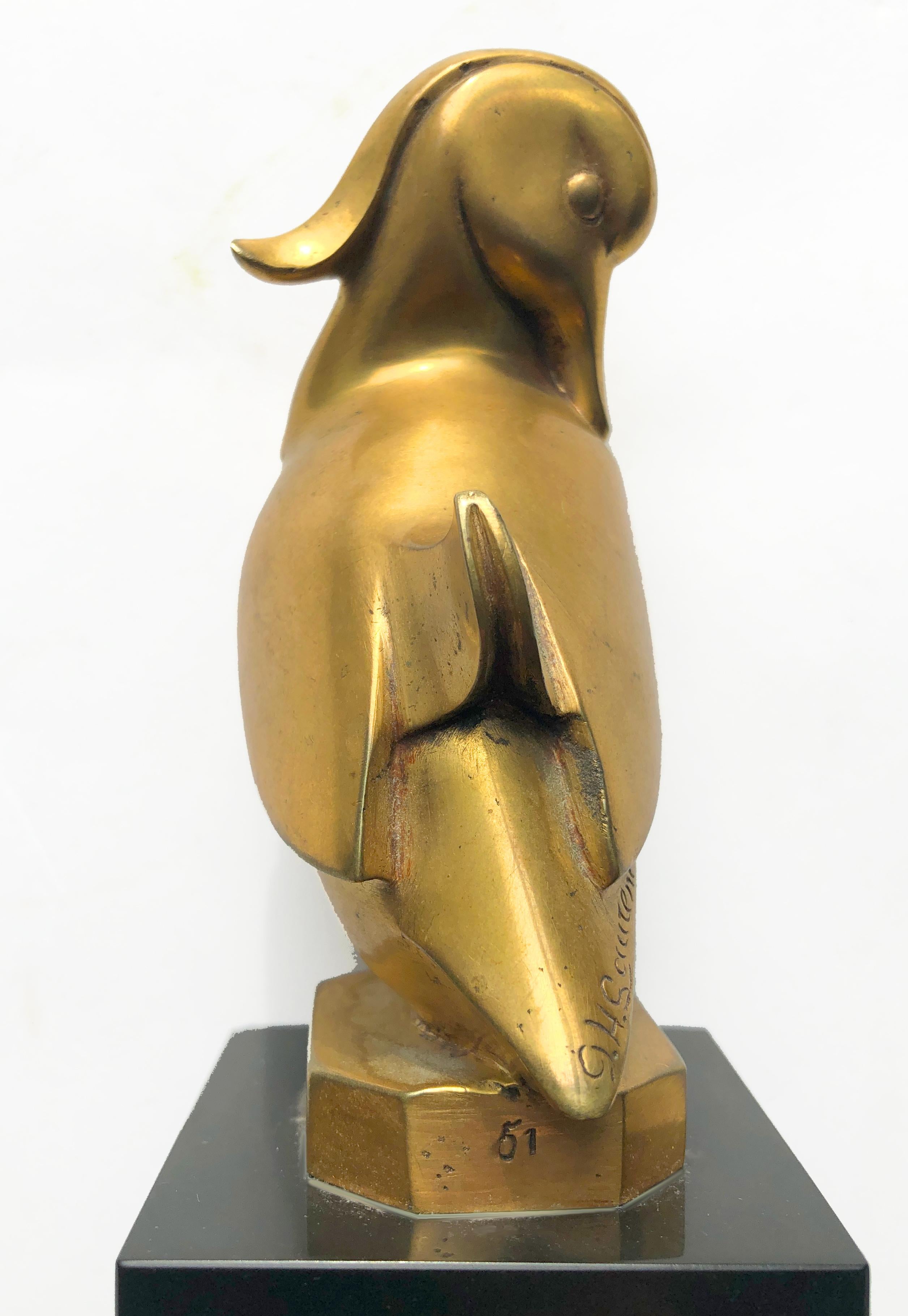 Art Deco Mandarin Duck Sculpture in Brass by Georges H. Laurent For Sale 2