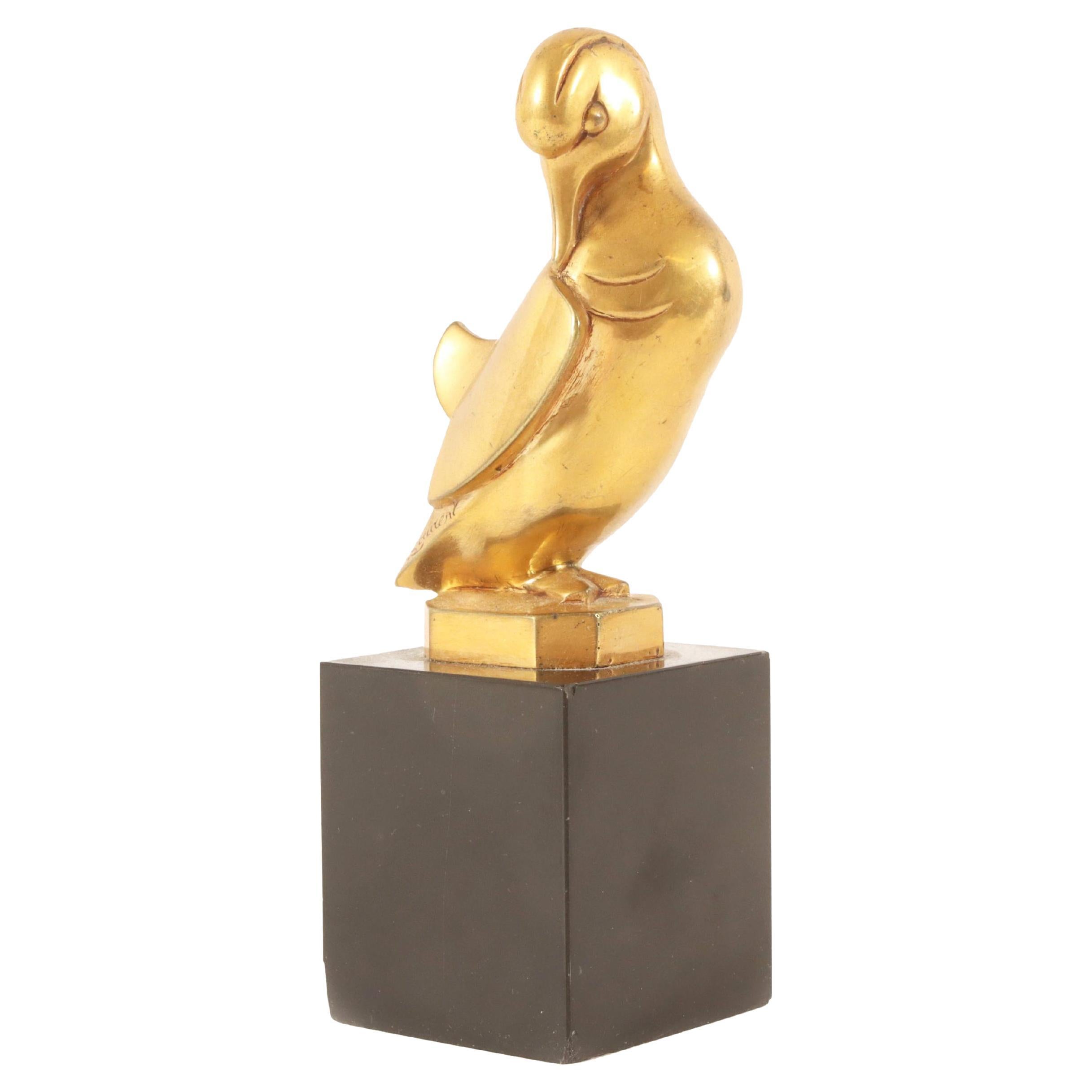 Art Deco Mandarin Duck Sculpture in Brass by Georges H. Laurent