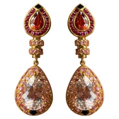 Art Deco Mandarin Garnet and Kunzite Dangle Earrings