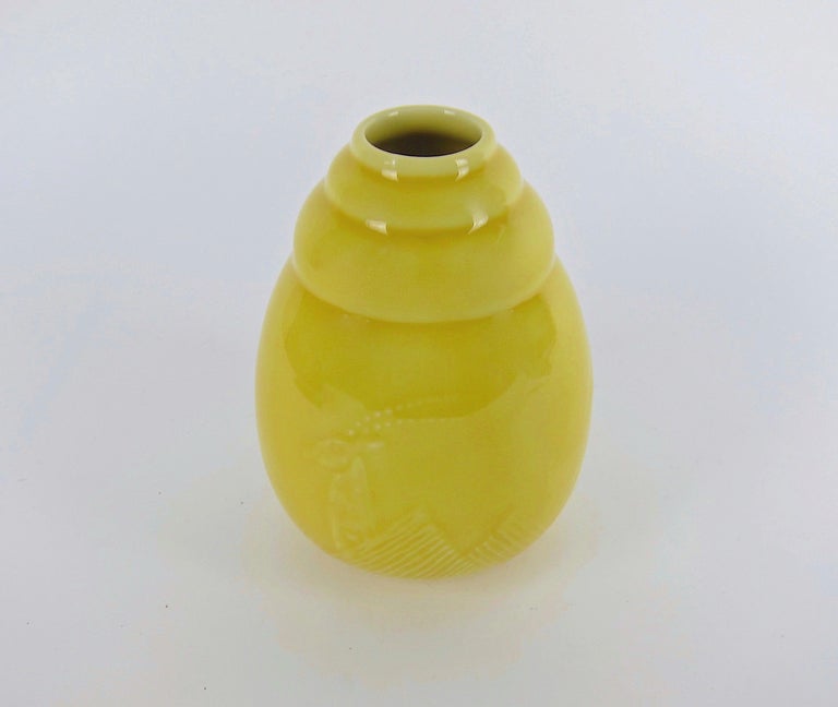 William Hentschel for Kenton Hills Porcelains Yellow Art Deco Antelope Vase 1