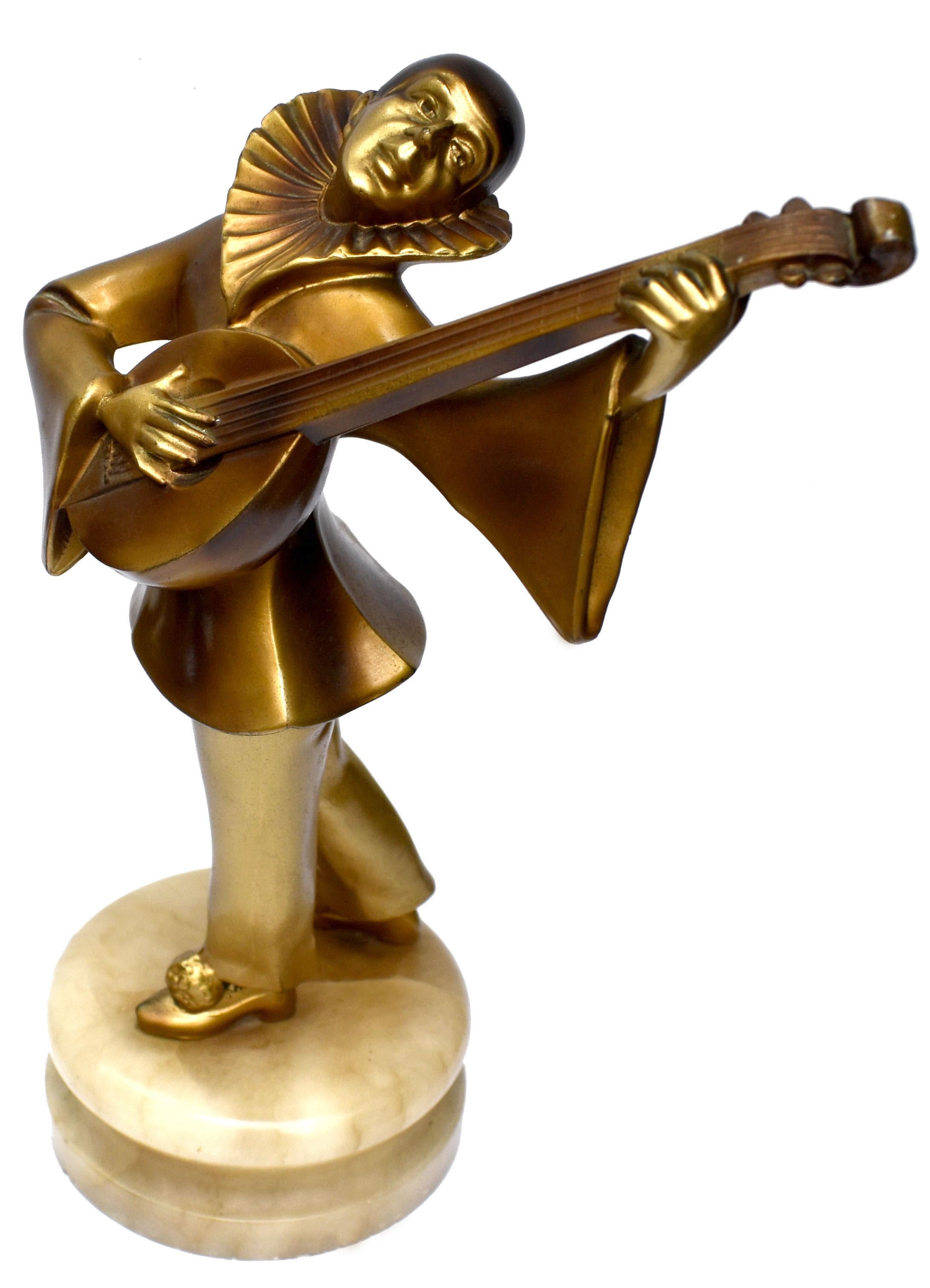 Alabaster Art Deco Mandolin Player by Josef Lorenzl, c1930 For Sale