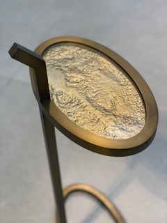 Custom Made Manhattan Martini Table Antique Brass Glacier Glass Cast Surface