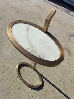 Art Deco Manhattan Martini Table Oval, Antique Brass Tinted and Marblo Surface