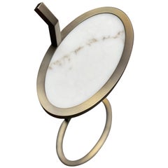Art Deco Manhattan Martini Table Oval, Antique Brass Tinted and Marblo Surface