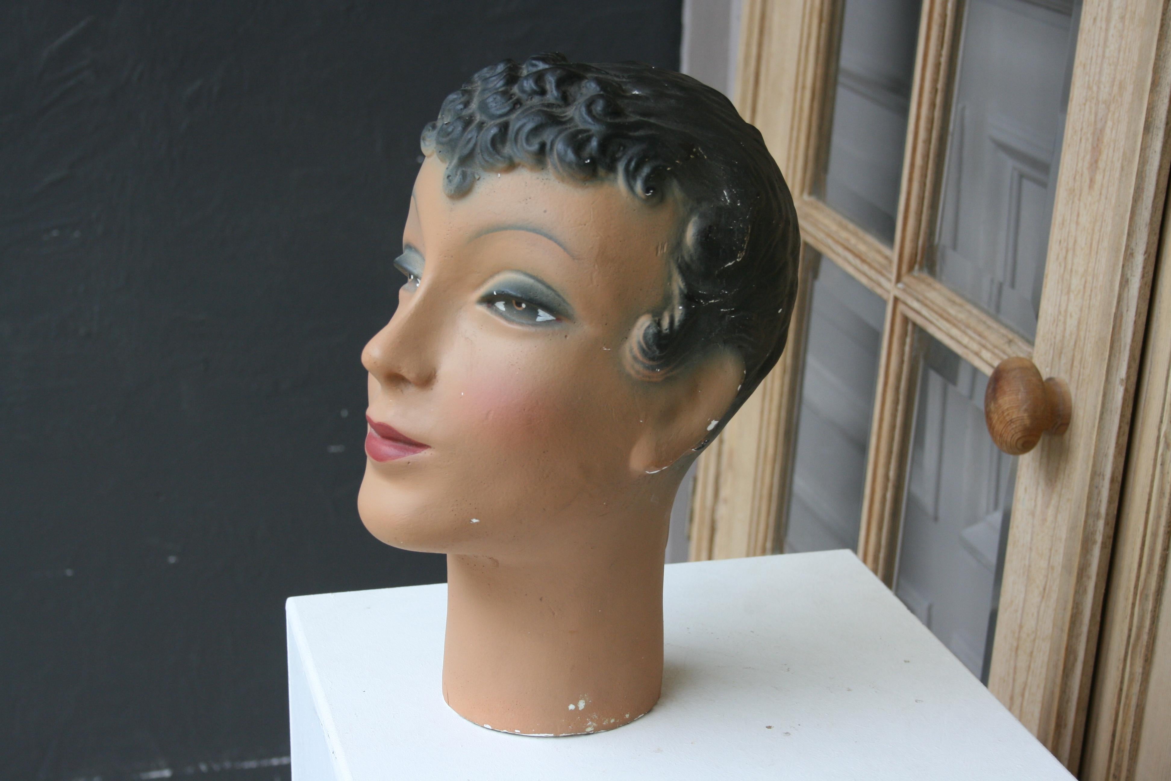 Hand-Painted Art Deco Mannequin Head of a Young Lady from Brussels For Sale