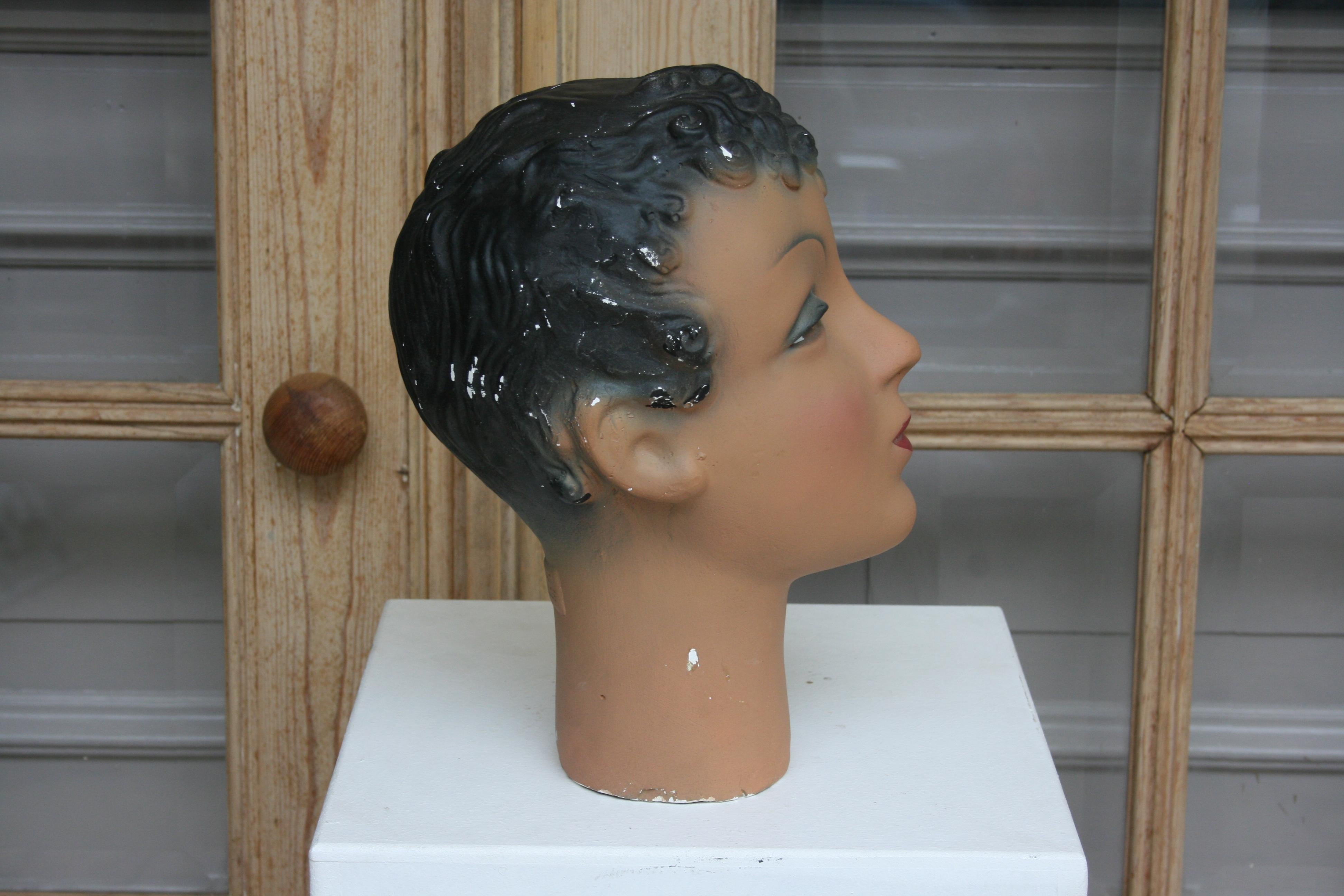 Plaster Art Deco Mannequin Head of a Young Lady from Brussels For Sale