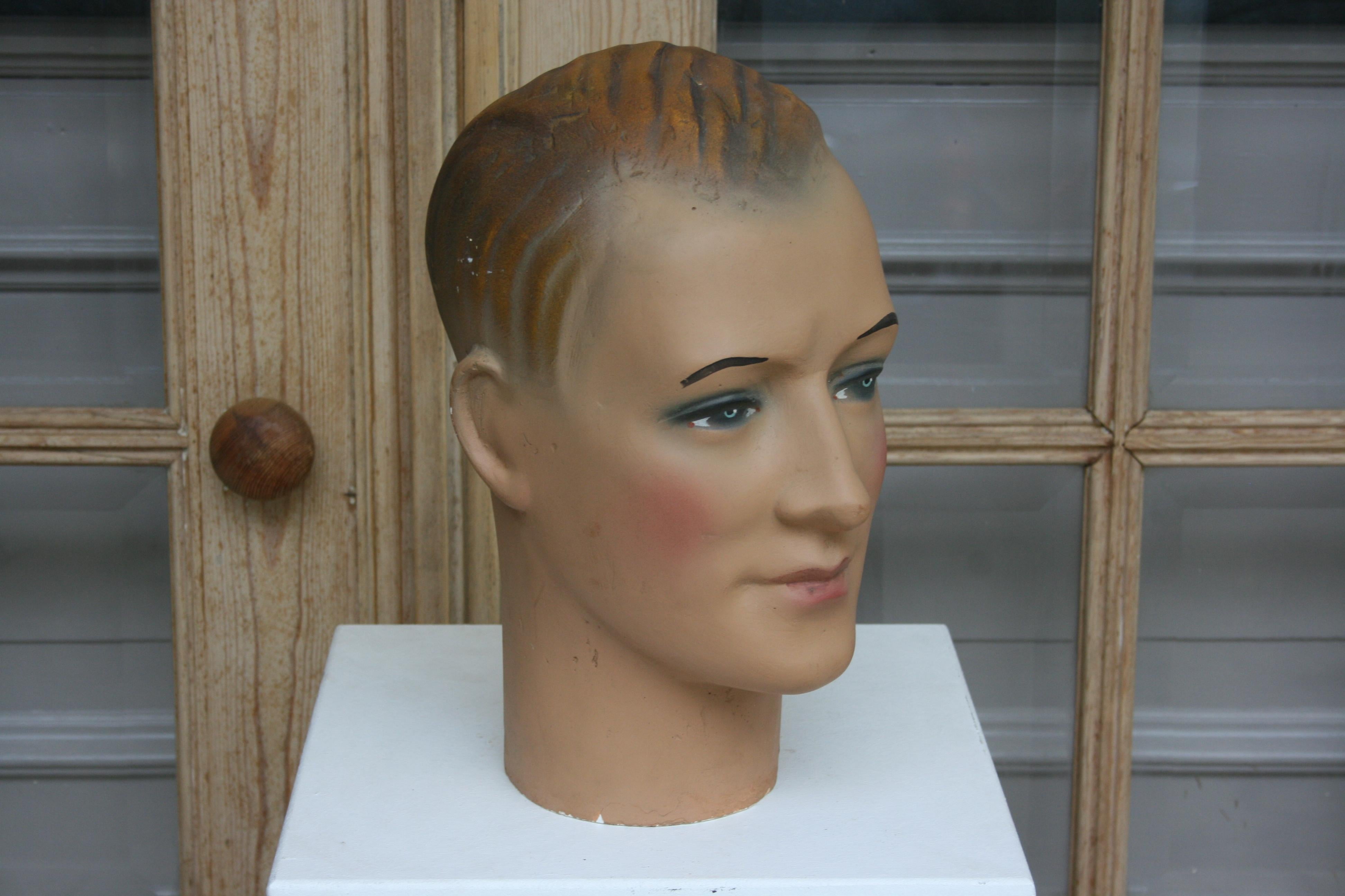 Mid-20th Century Art Deco Mannequin Head of a Young Man, 1930s