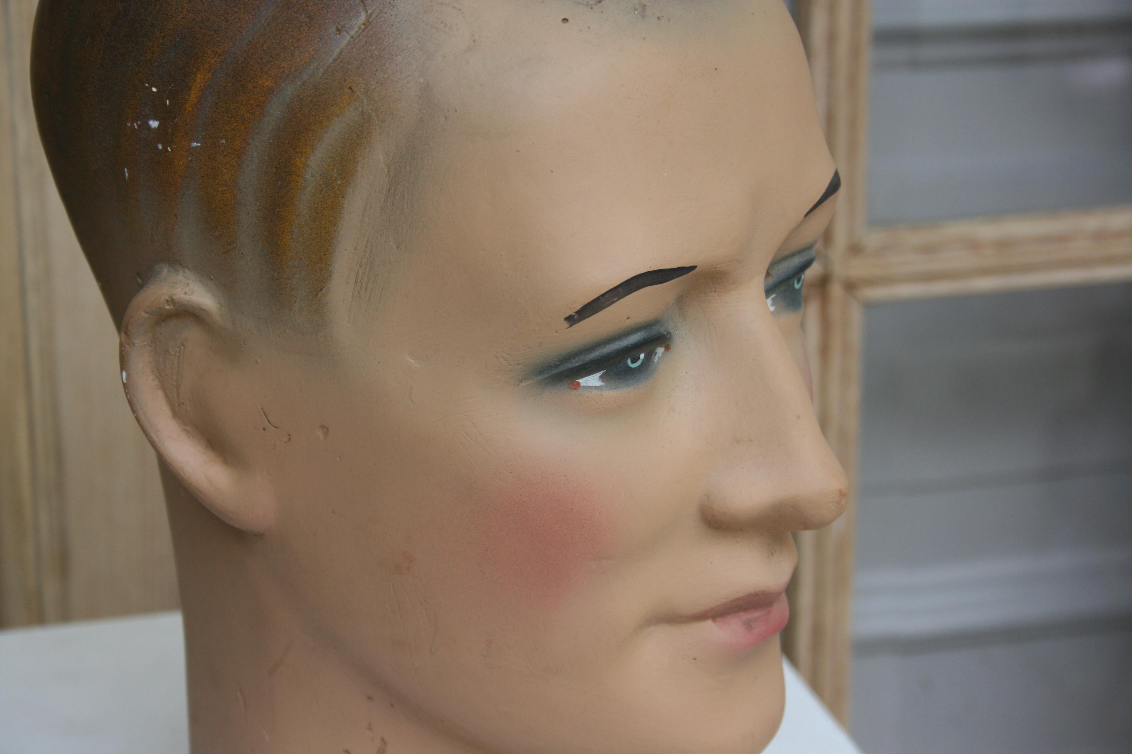 Hand-Painted Art Deco Mannequin Head of a Young Man, 1930s