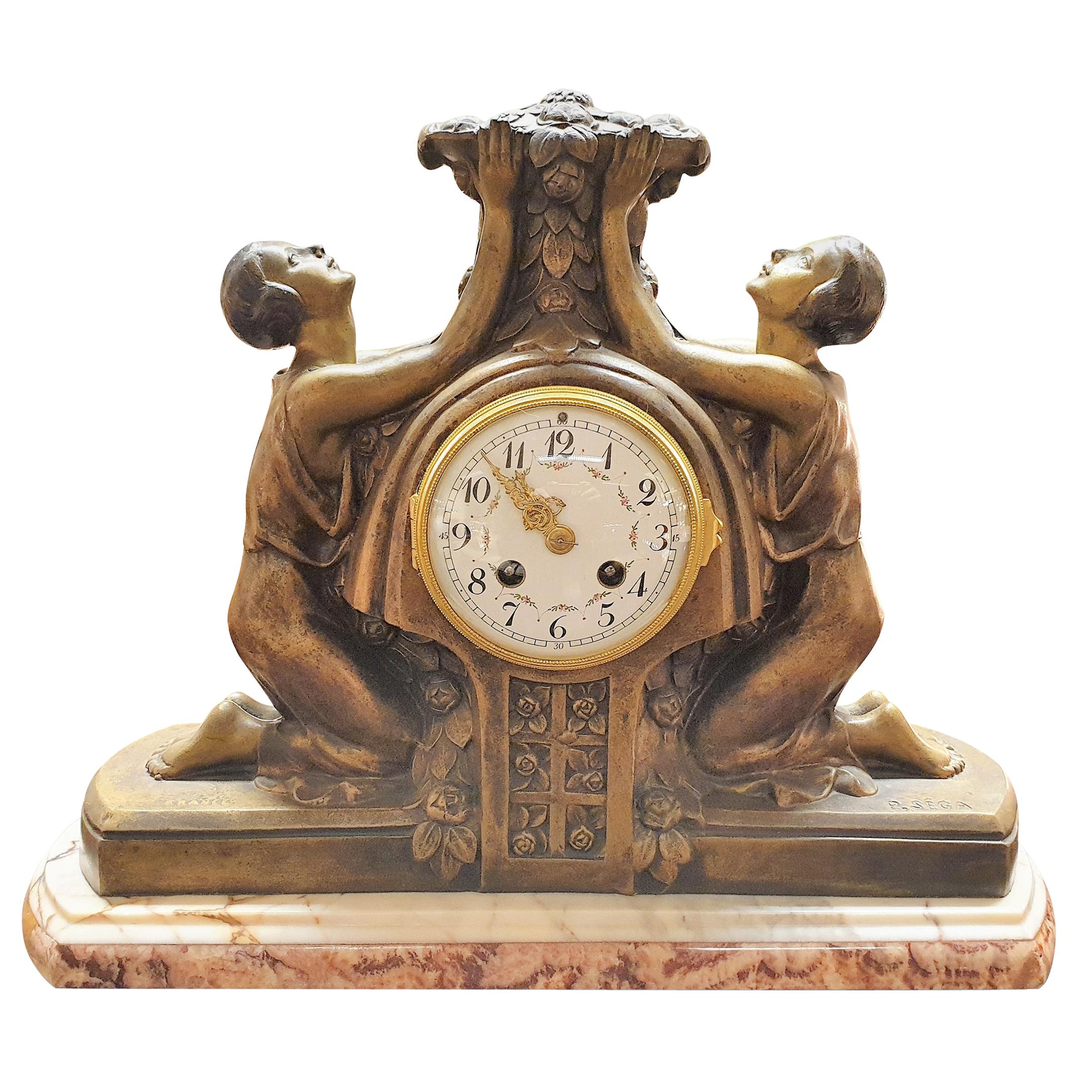 Art Deco Mantel Clock by P Sega For Sale