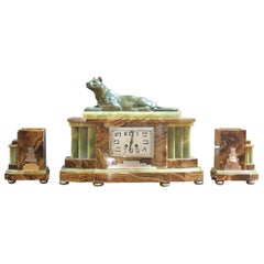 Art Deco Mantel Clock Garniture with Panther