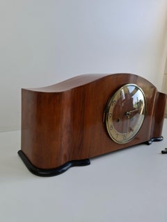 Art Deco Mantel Clock in Wood with Chiming Mechanical Movement, circa 1930