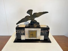 Art Deco Mantel Clock with Bird Sculpture, Marble, France circa 1930