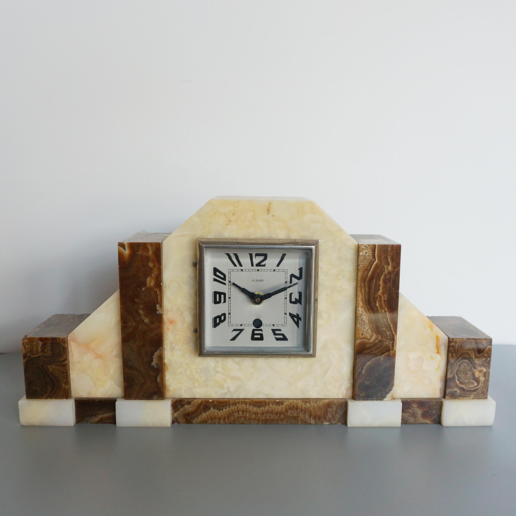 Mid-20th Century Art Deco Mantel Marble Clock with Garnitures
