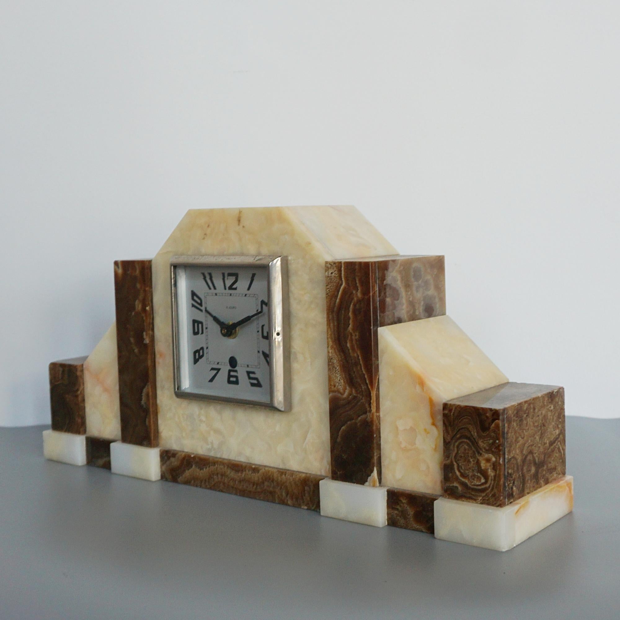 Art Deco Mantel Marble Clock with Garnitures 1
