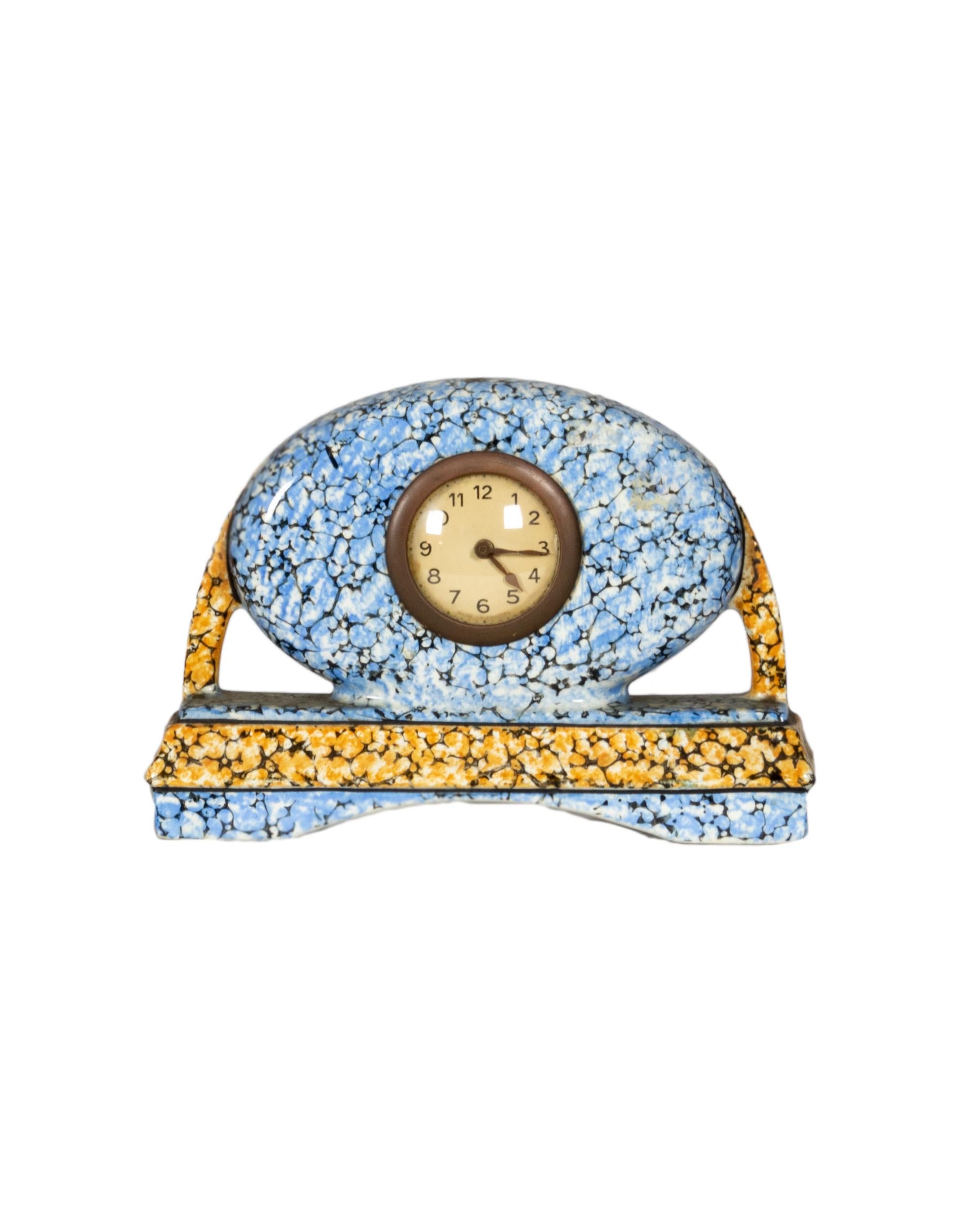 Belgian Art Deco Mantle Clock Set by Majolique Wasmuel For Sale