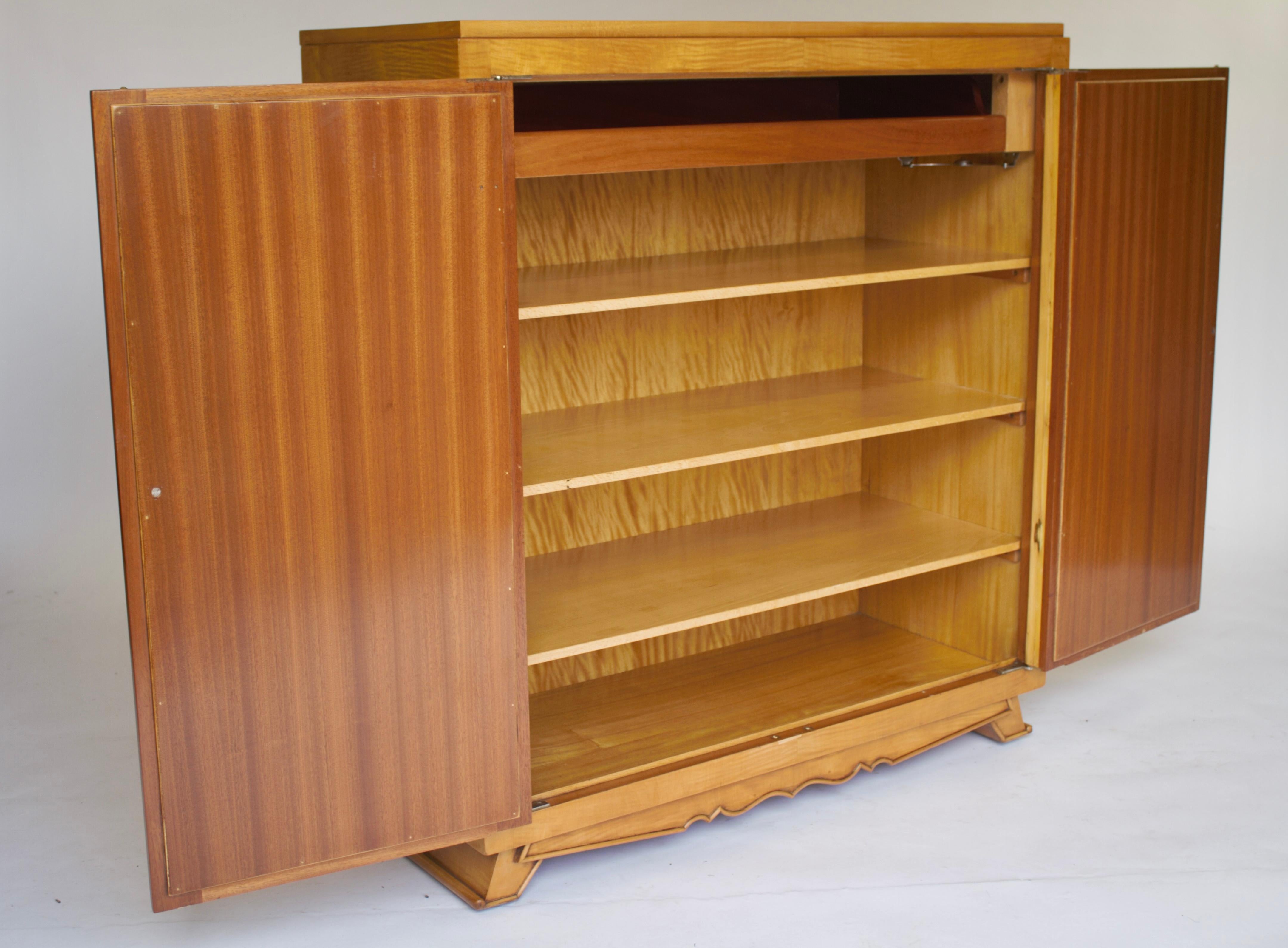 Mid-20th Century Art Deco Maple 2 door side cabinet with fiited slide & shelves For Sale