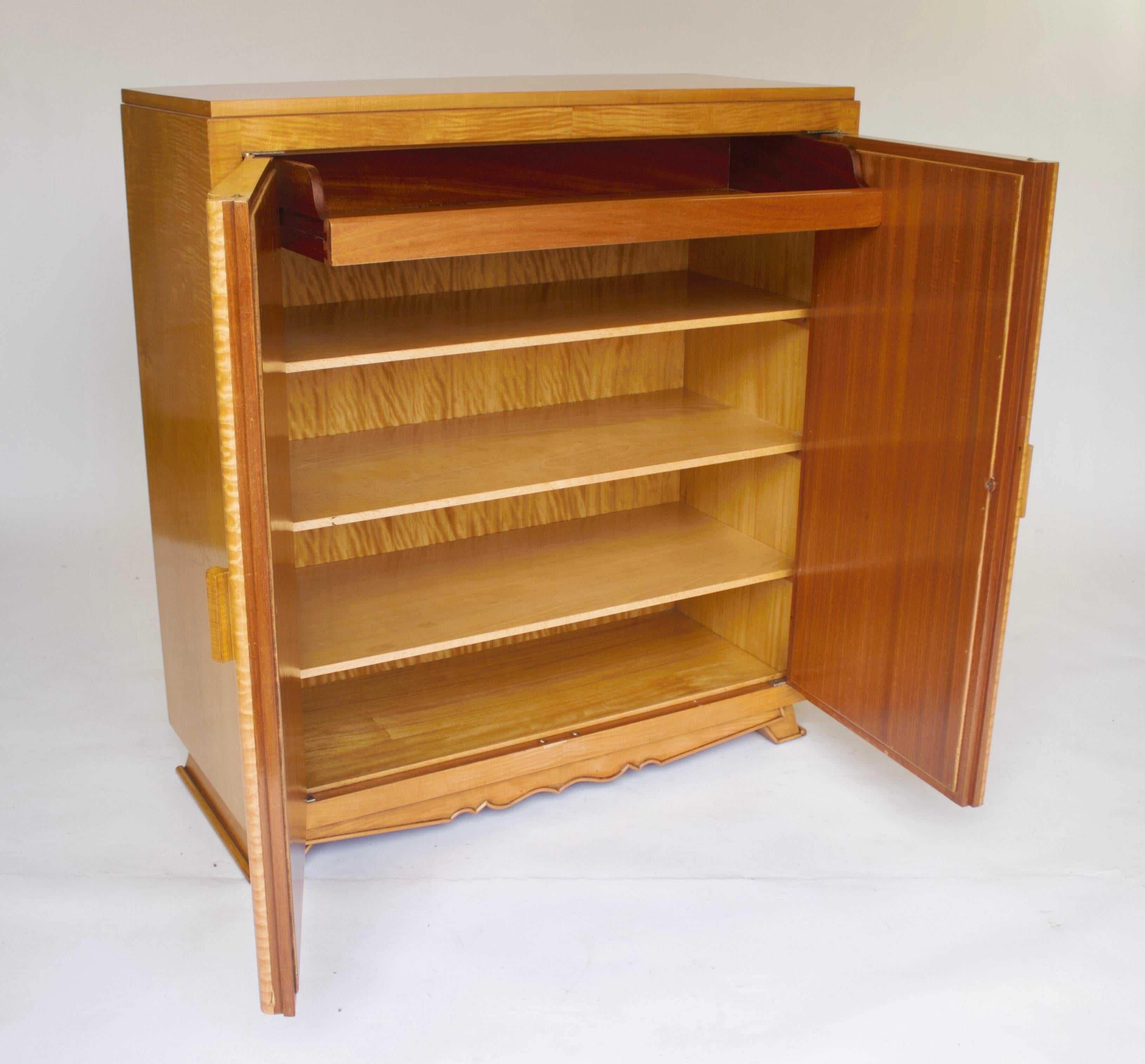 Art Deco Maple 2 door side cabinet with fiited slide & shelves For Sale 1