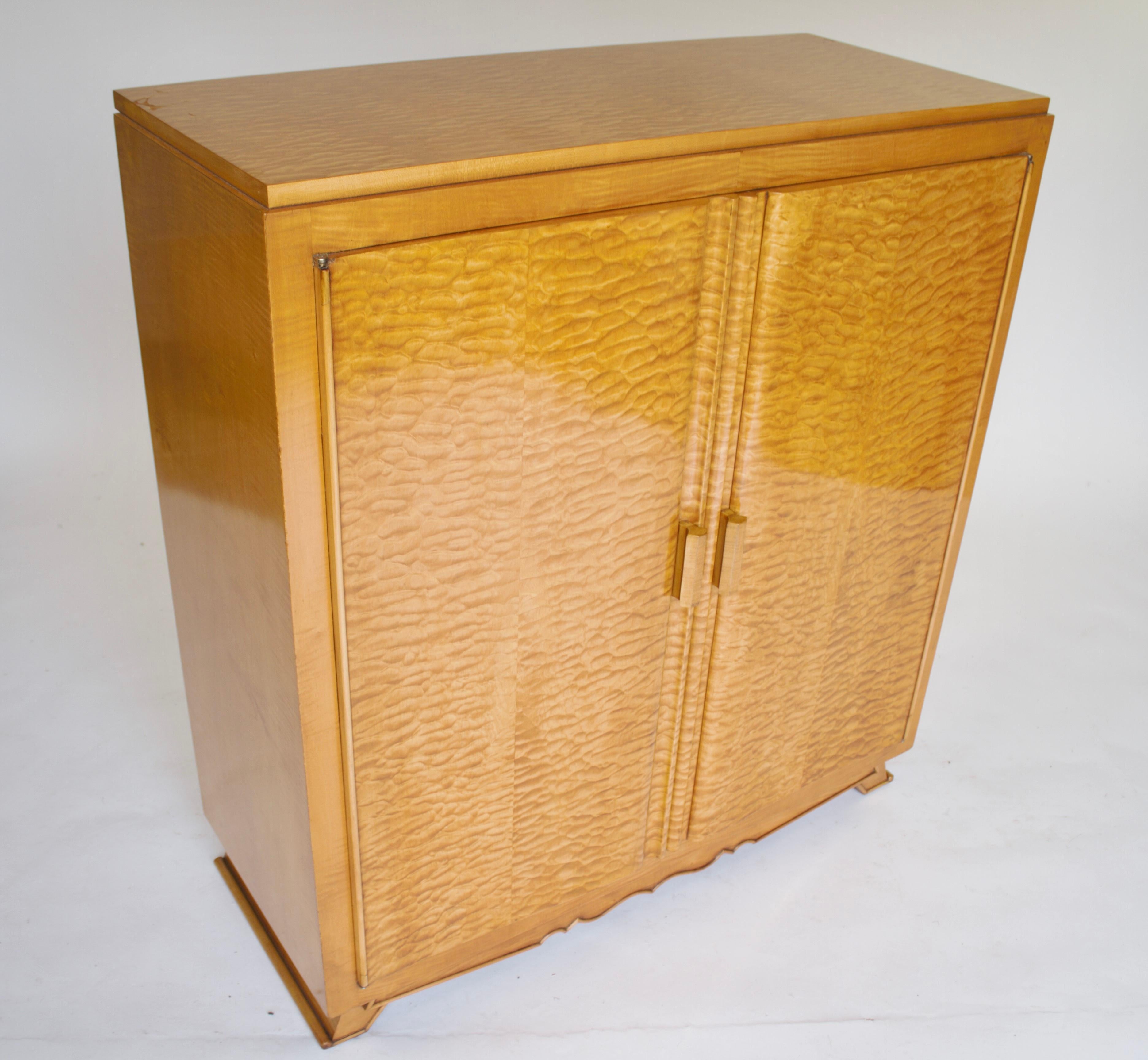 Art Deco Maple 2 door side cabinet with fiited slide & shelves For Sale 2