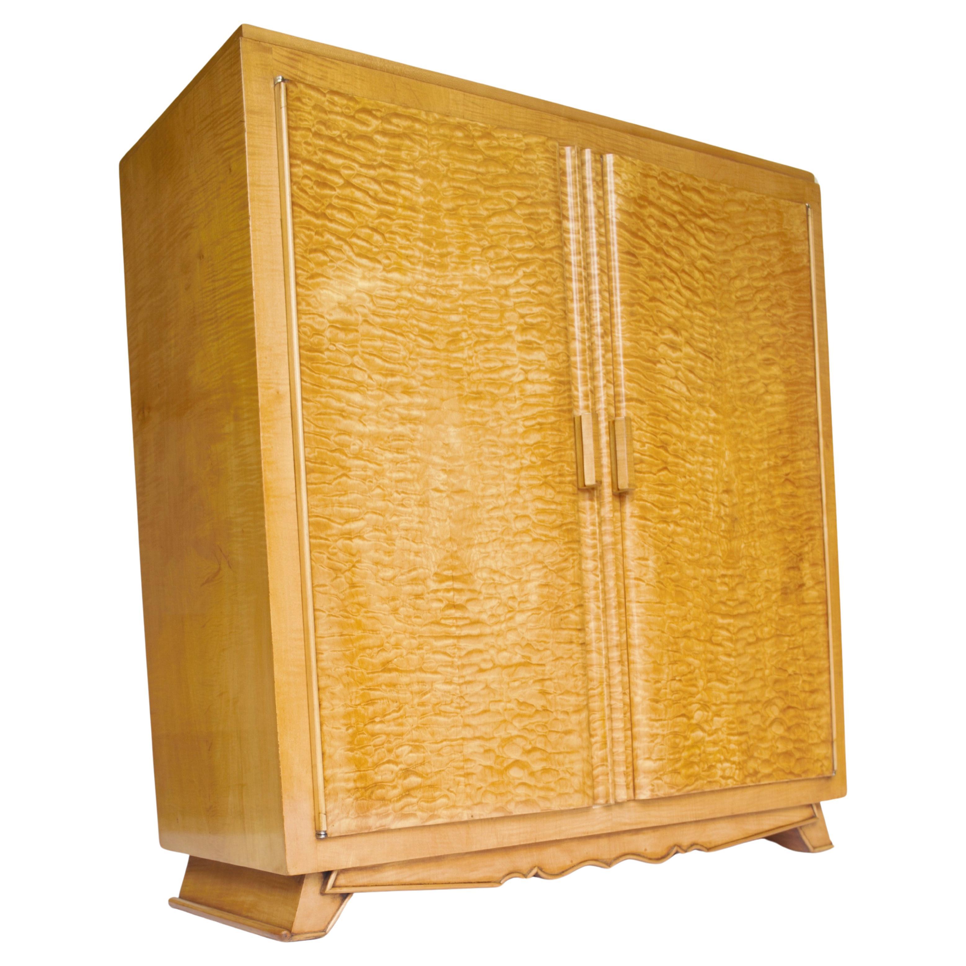 Art Deco Maple 2 door side cabinet with fiited slide & shelves For Sale