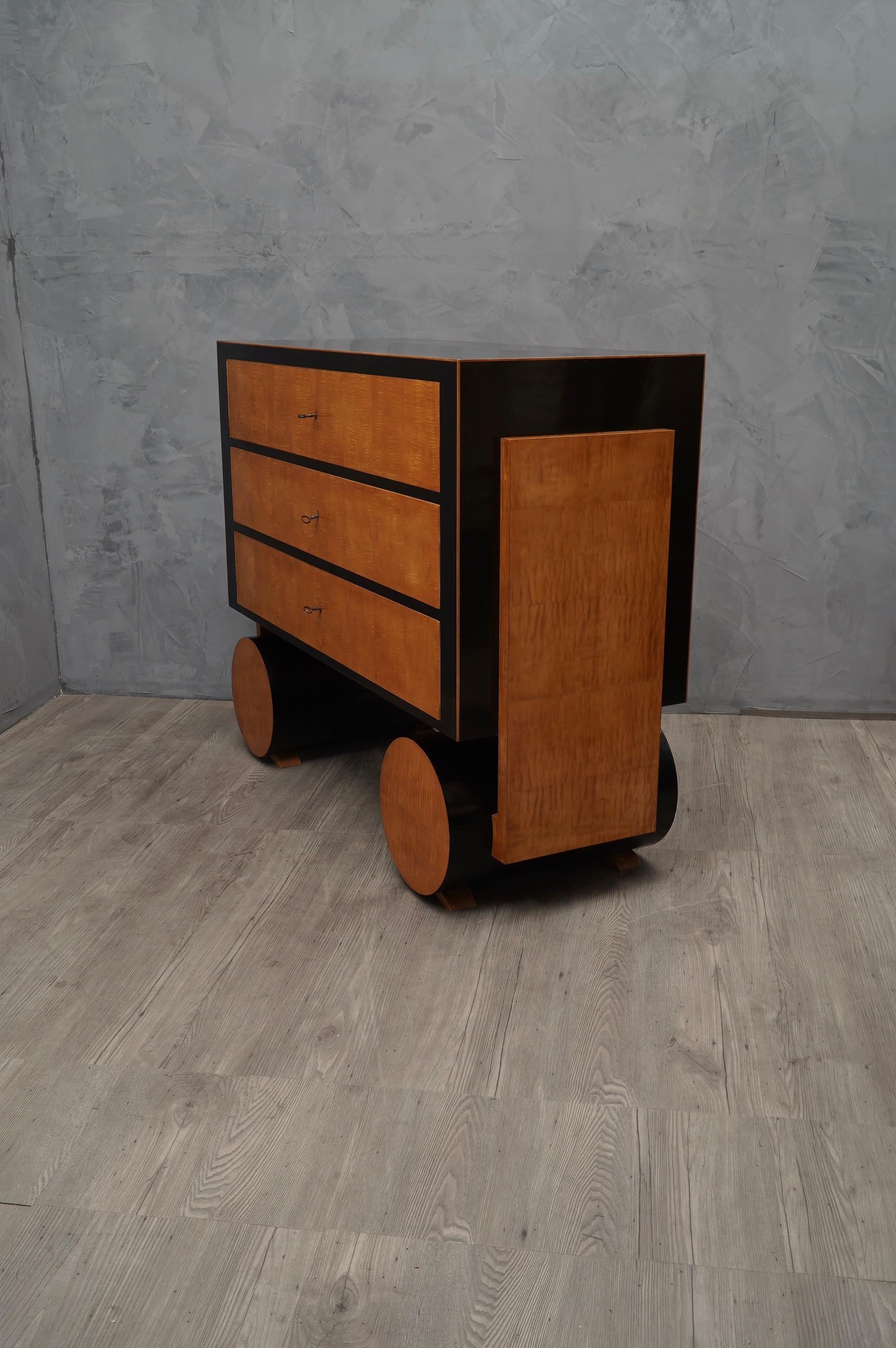Lacquered Art Deco Maple and Ebonized Wood Austrian Chests of Drawers, 1940
