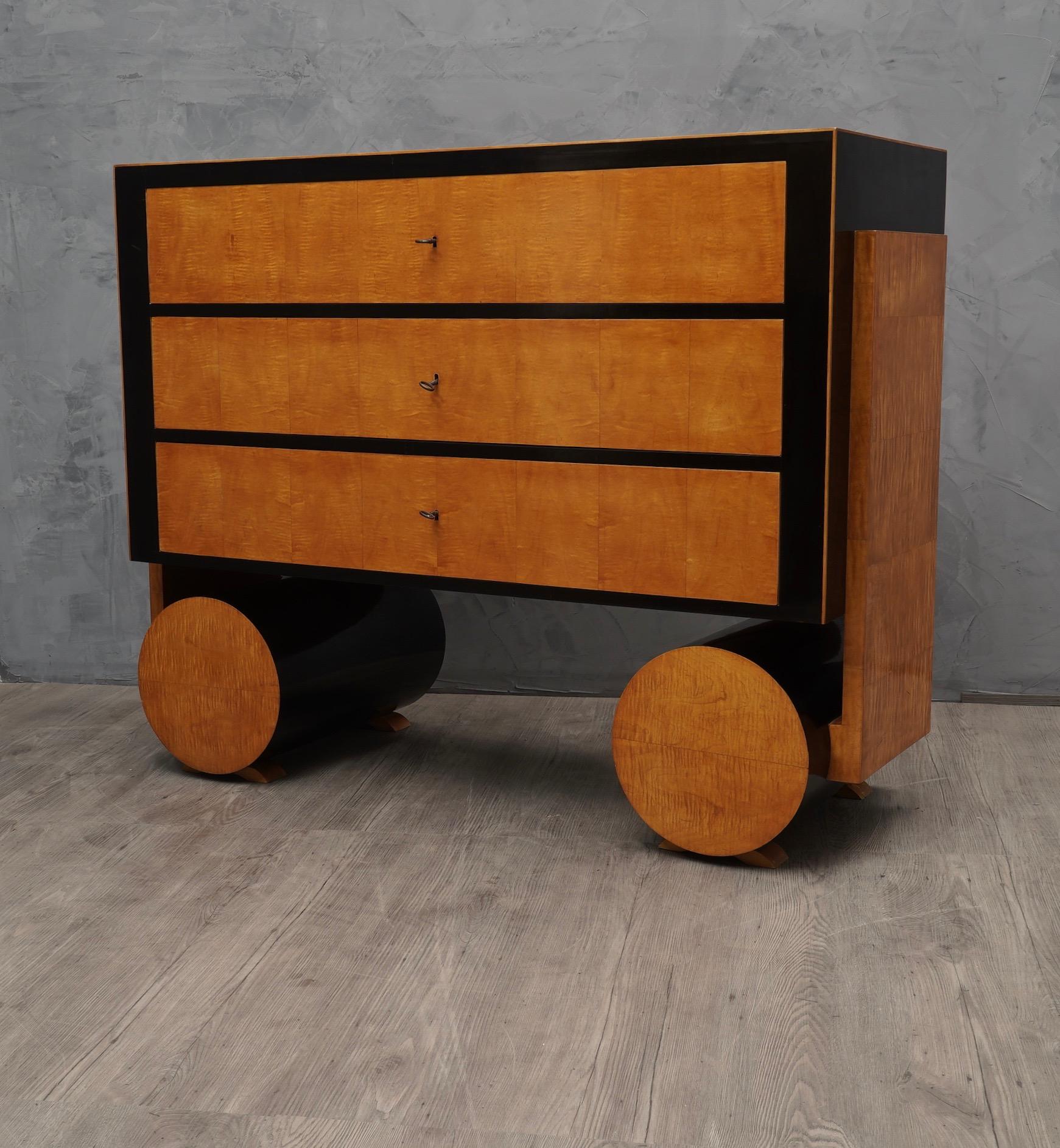 Art Deco Maple and Ebonized Wood Austrian Chests of Drawers, 1940 1