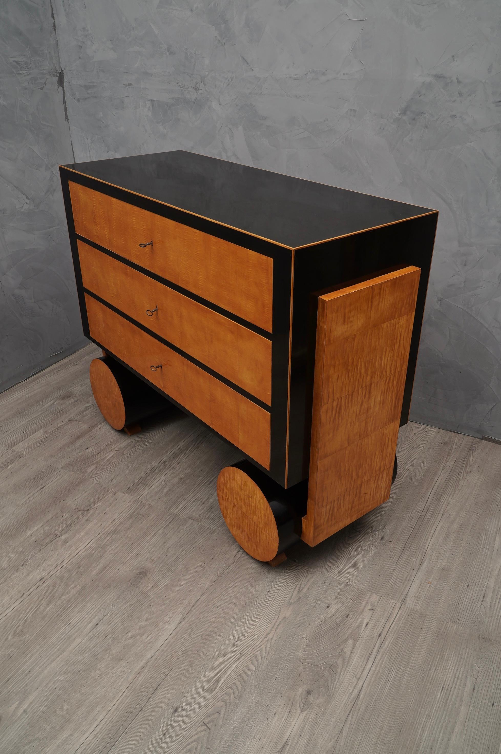 Art Deco Maple and Ebonized Wood Austrian Chests of Drawers, 1940 2