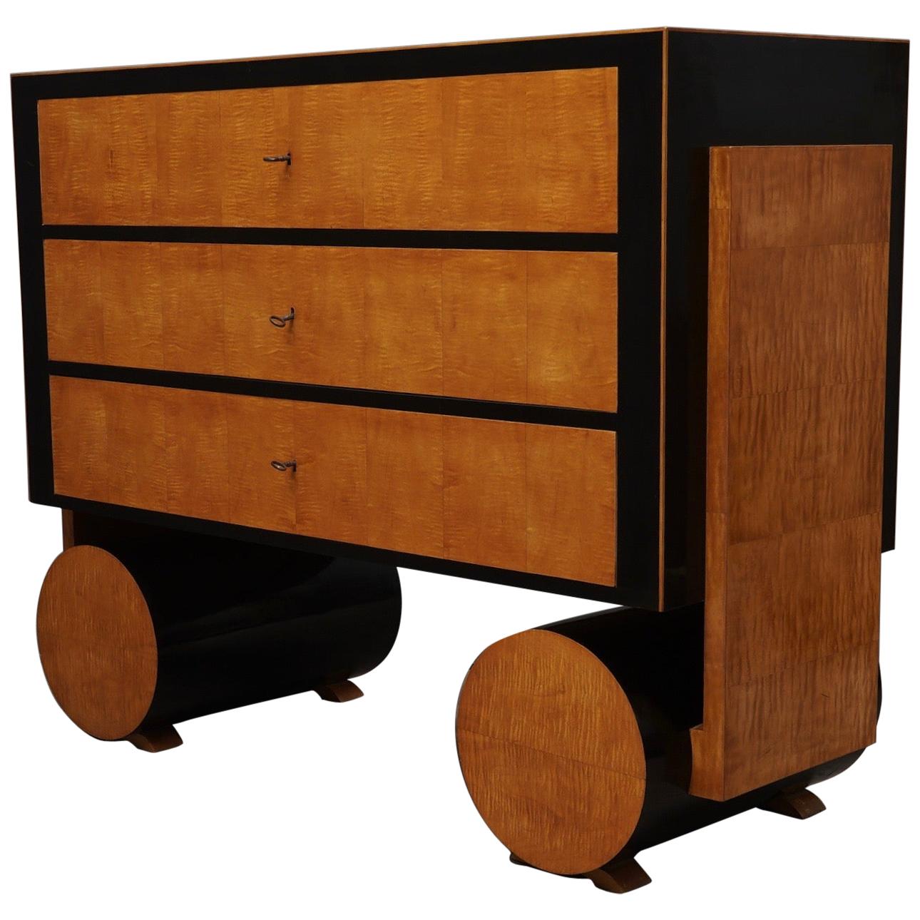Art Deco Maple and Ebonized Wood Austrian Chests of Drawers, 1940