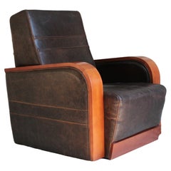 Art Deco Maple and Leather Armchair, Europe, 20th Century