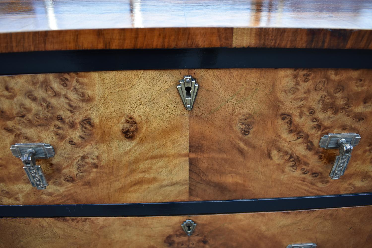 20th Century Art Deco Maple and Walnut Chest of Four Drawers