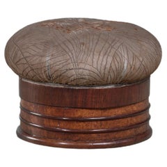 Art Deco Maple Pouf with Jacquard Upholstery, Italy, 1920s