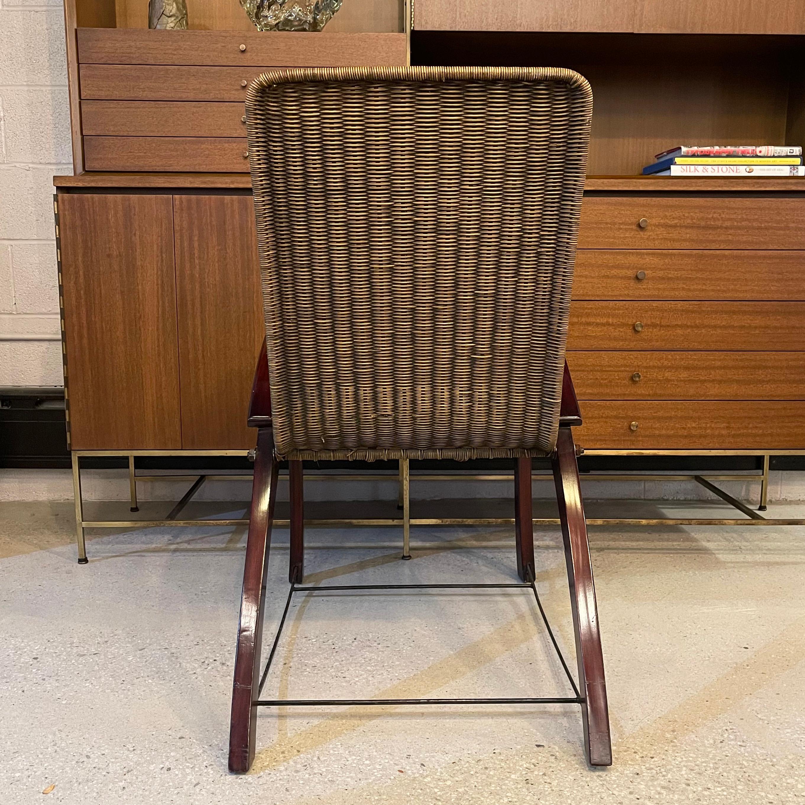 Art Deco Maple Wicker Lounge Chair Ottoman Set For Sale 4