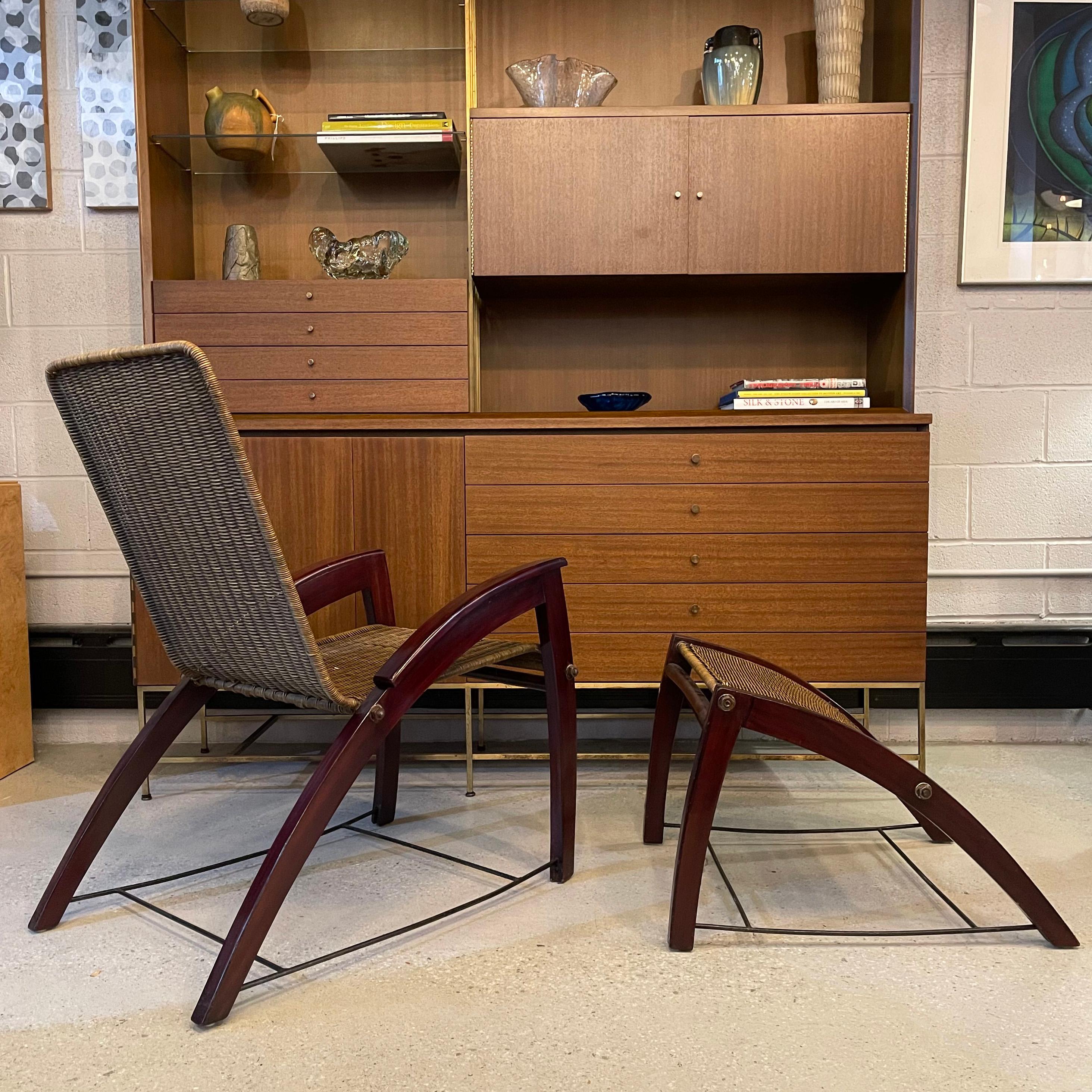 Art Deco Maple Wicker Lounge Chair Ottoman Set For Sale 1