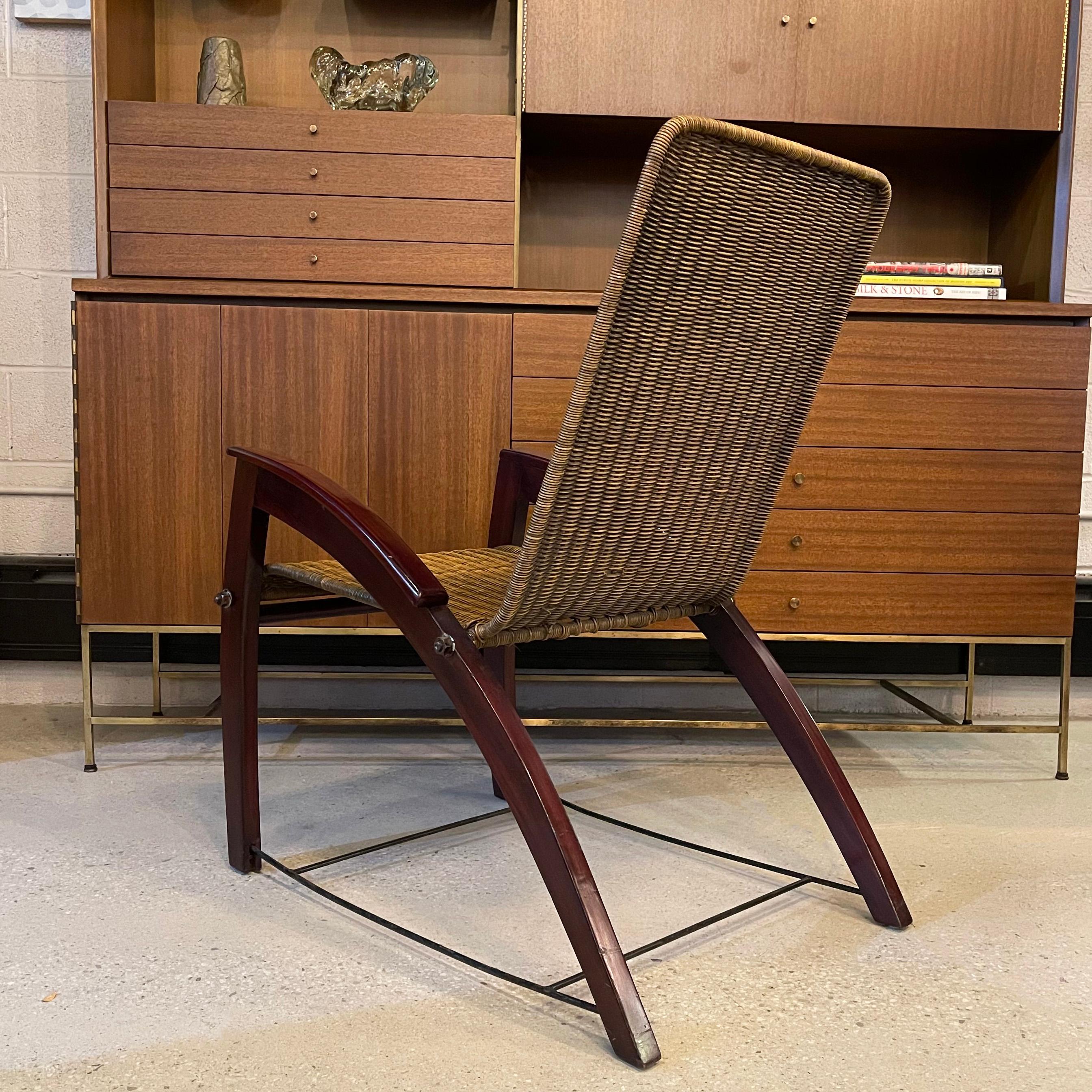 Art Deco Maple Wicker Lounge Chair Ottoman Set For Sale 2